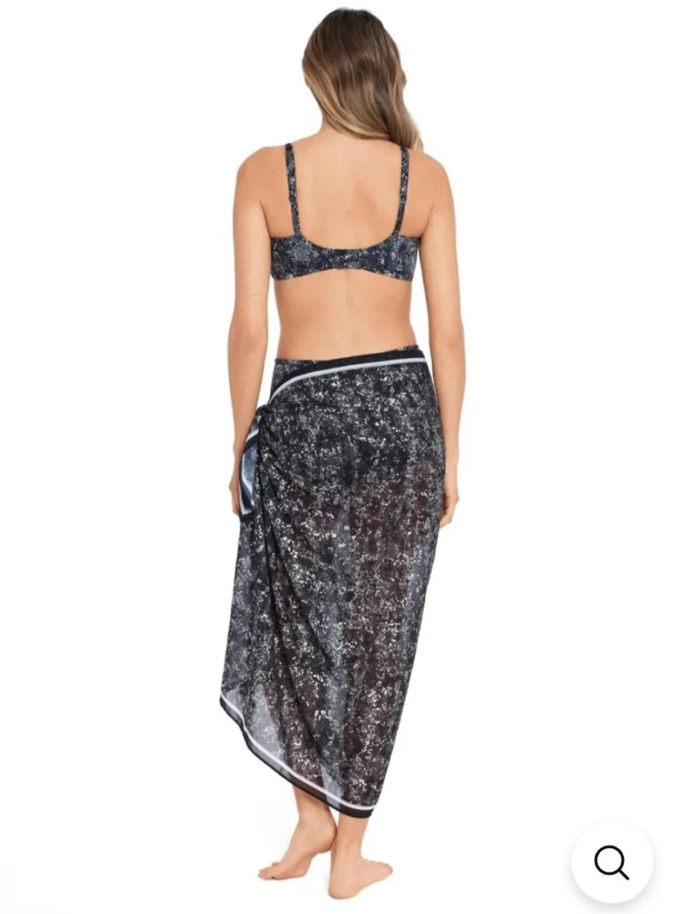 Miraclesuit Dragonstone Scarf Pareo Swim Cover Up Sarong Black Silver Gray